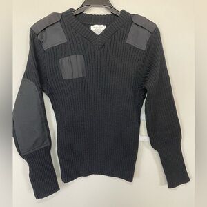 Jack Young Associates Mens Sweater 100%Wool Ribbed Tactical Elbow Patch USA 38